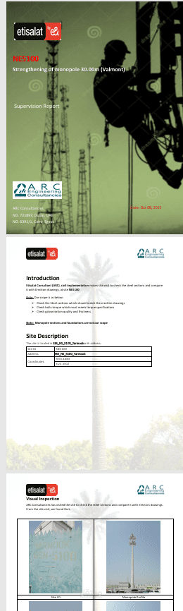 تقارير استشارات هندسية و ترميمات لأبراج شبكات المحمول
