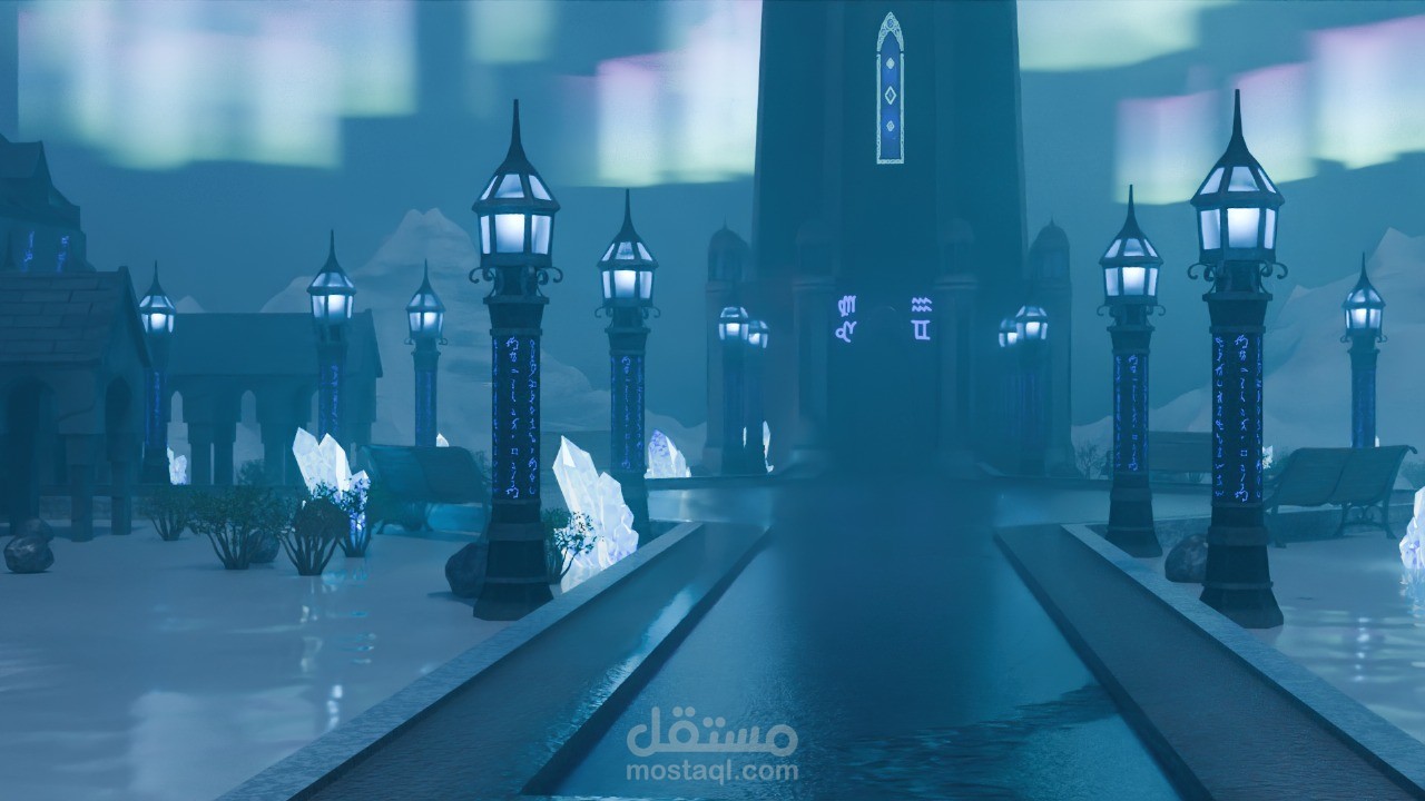 تصميم وبناء بيئات ثلاثية الأبعاد وتوليد إجرائي (Procedural 3D Environments & Geometry Nodes)
