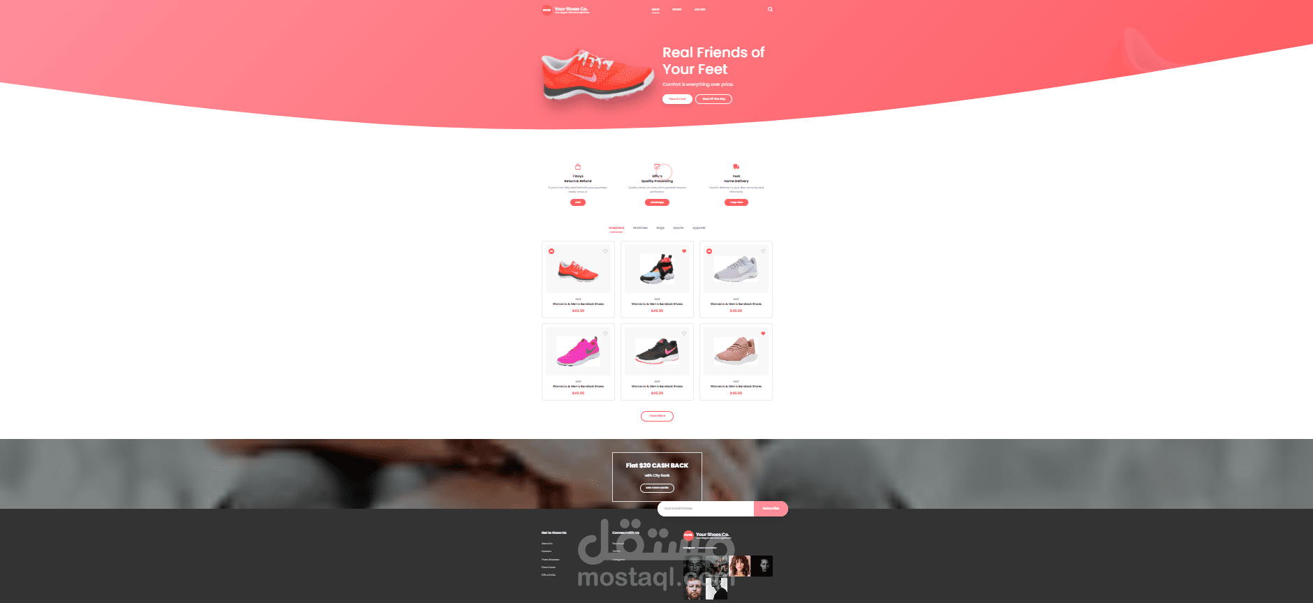 تصميم وتطوير صفحة موقع متجر أحذية (Shoes Company Website)