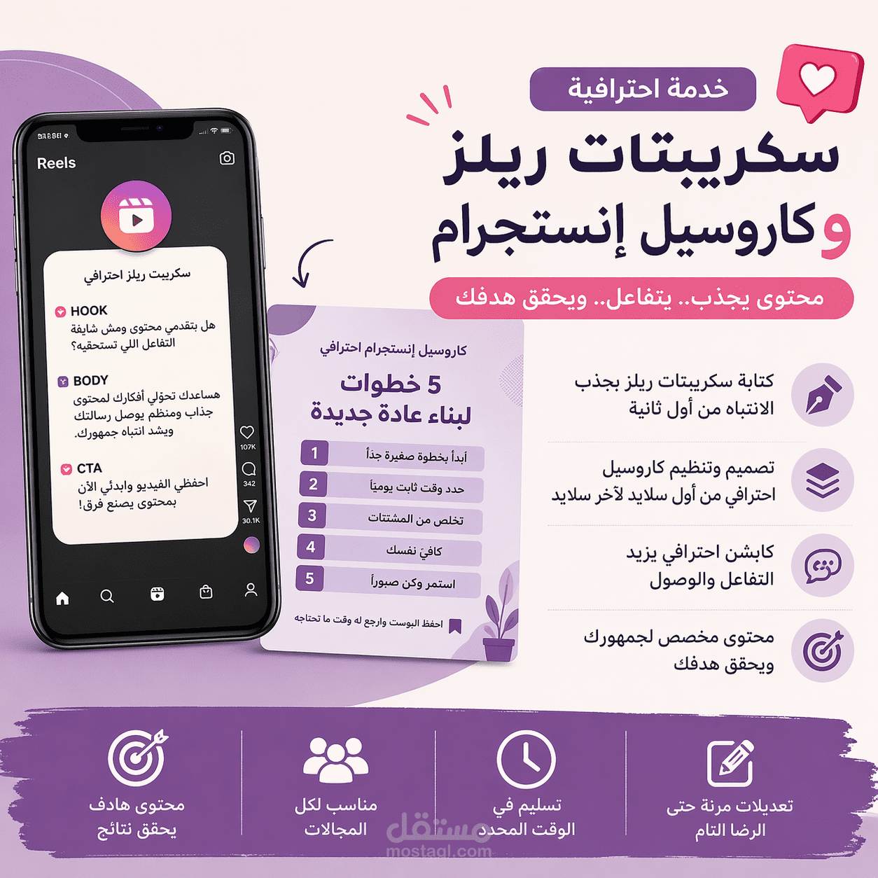 contant creator: كتابة سكريبتات ريلز وكاروسيل لزيادة التفاعل والمبيعات