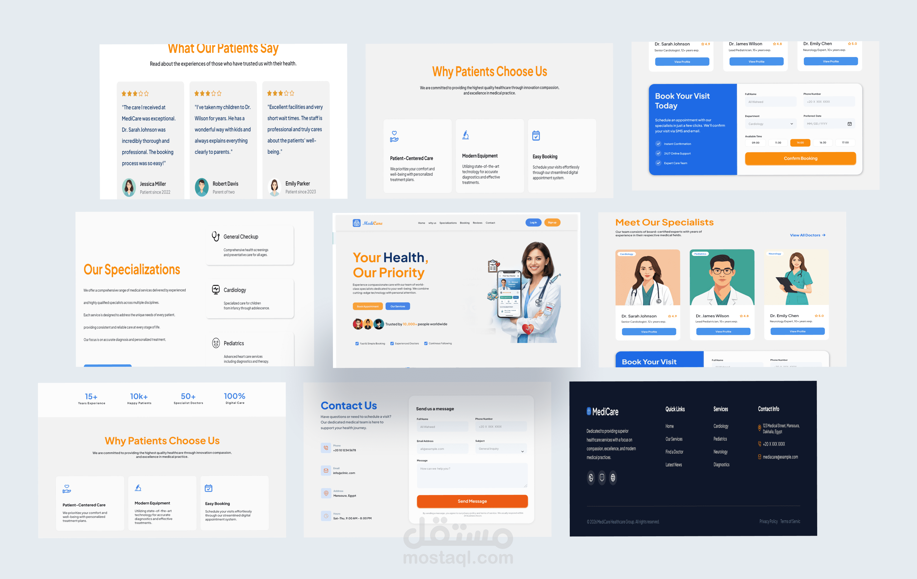 تصميم موقع حجز مواعيد عيادة طبية UI UX