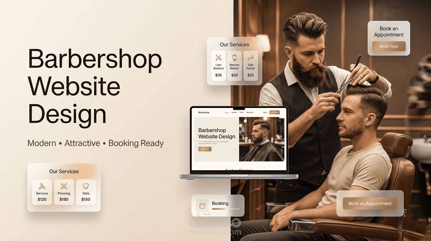 تصميم موقع احترافي لمحلات الحلاقة (Barbershop Website ) بتصميمات عصرية وجذابة