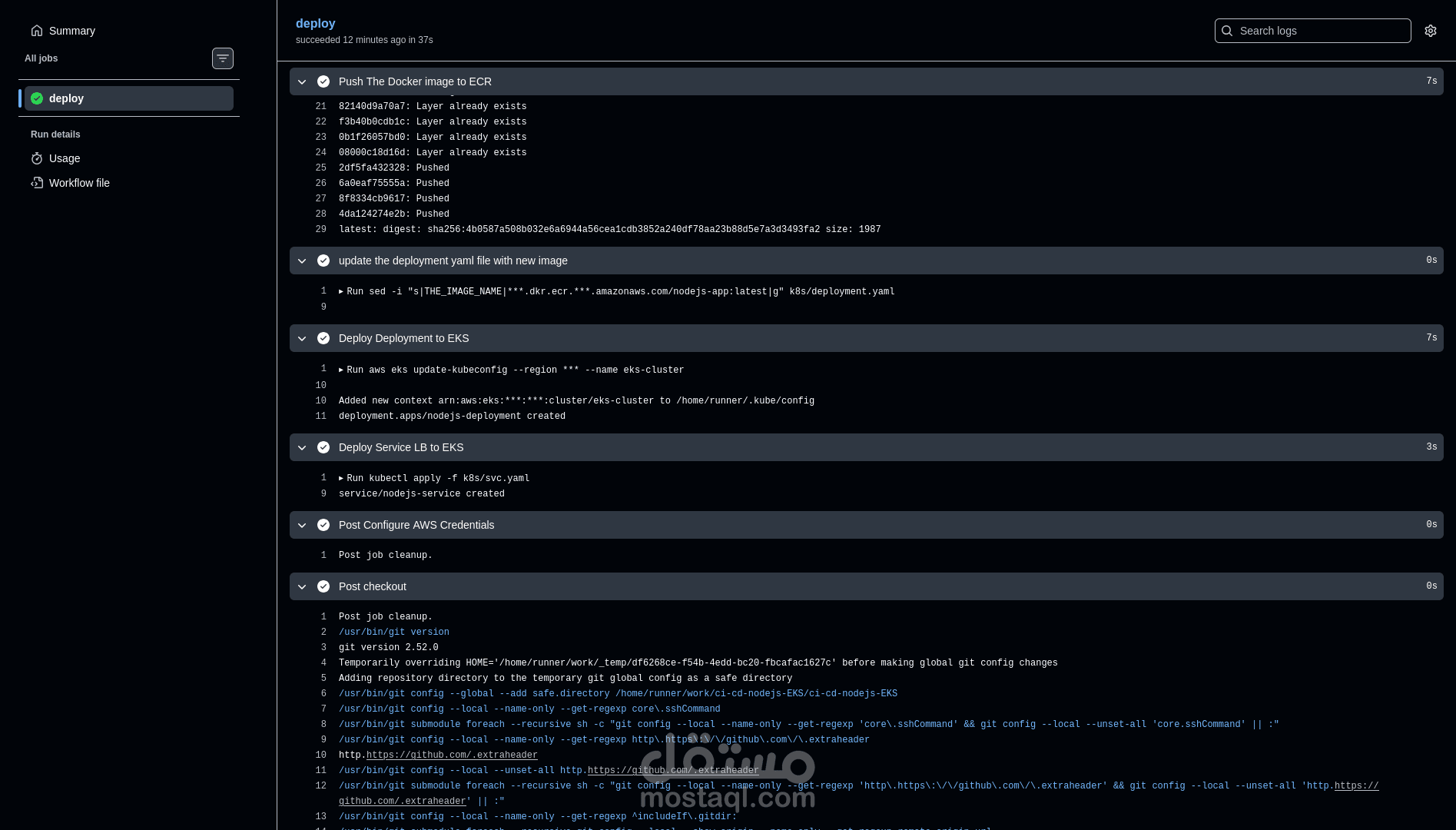 إنشاء DevOps Pipeline لنشر تطبيق Node.js على Kubernetes باستخدام AWS و GitHub Actions