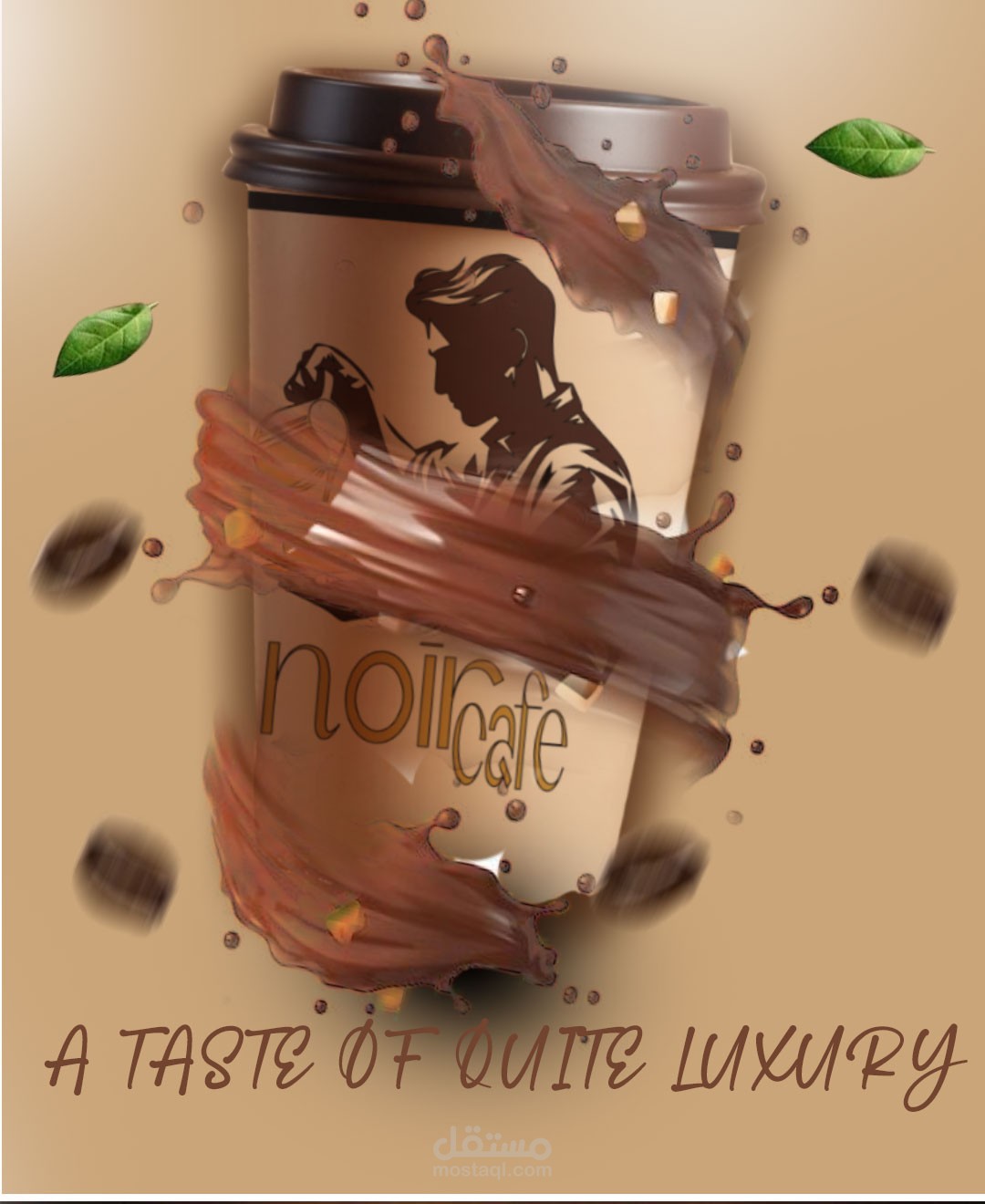 تصميم إعلان قهوة Noir Cafe بأسلوب دافئ وعصري