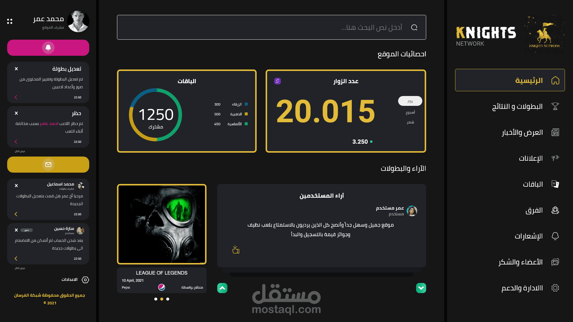 تصميم لوحه تحكم وتم تحويل التصميم من XD(UI / UX) الي HTML