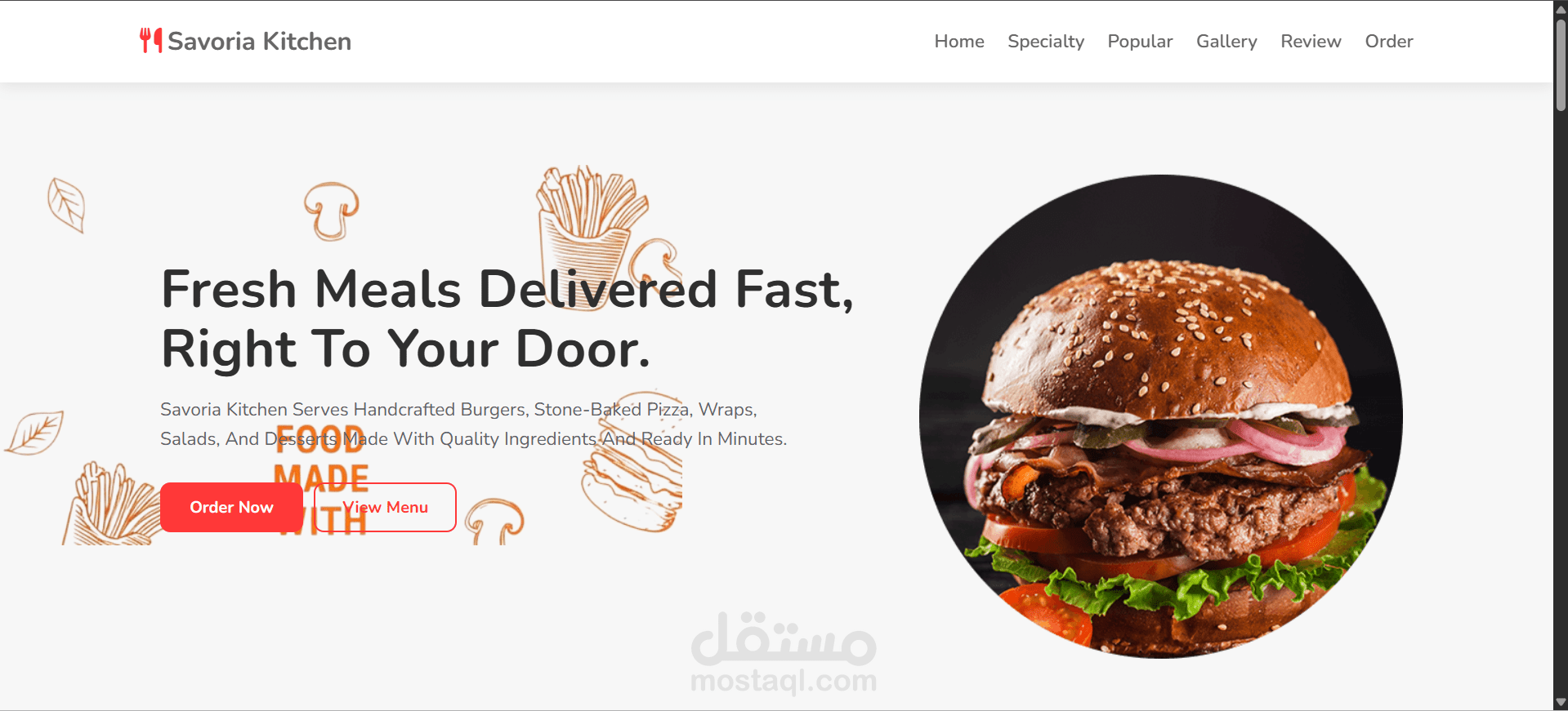 صفحة هبوط لتطبيق طلب الطعام - Food Ordering