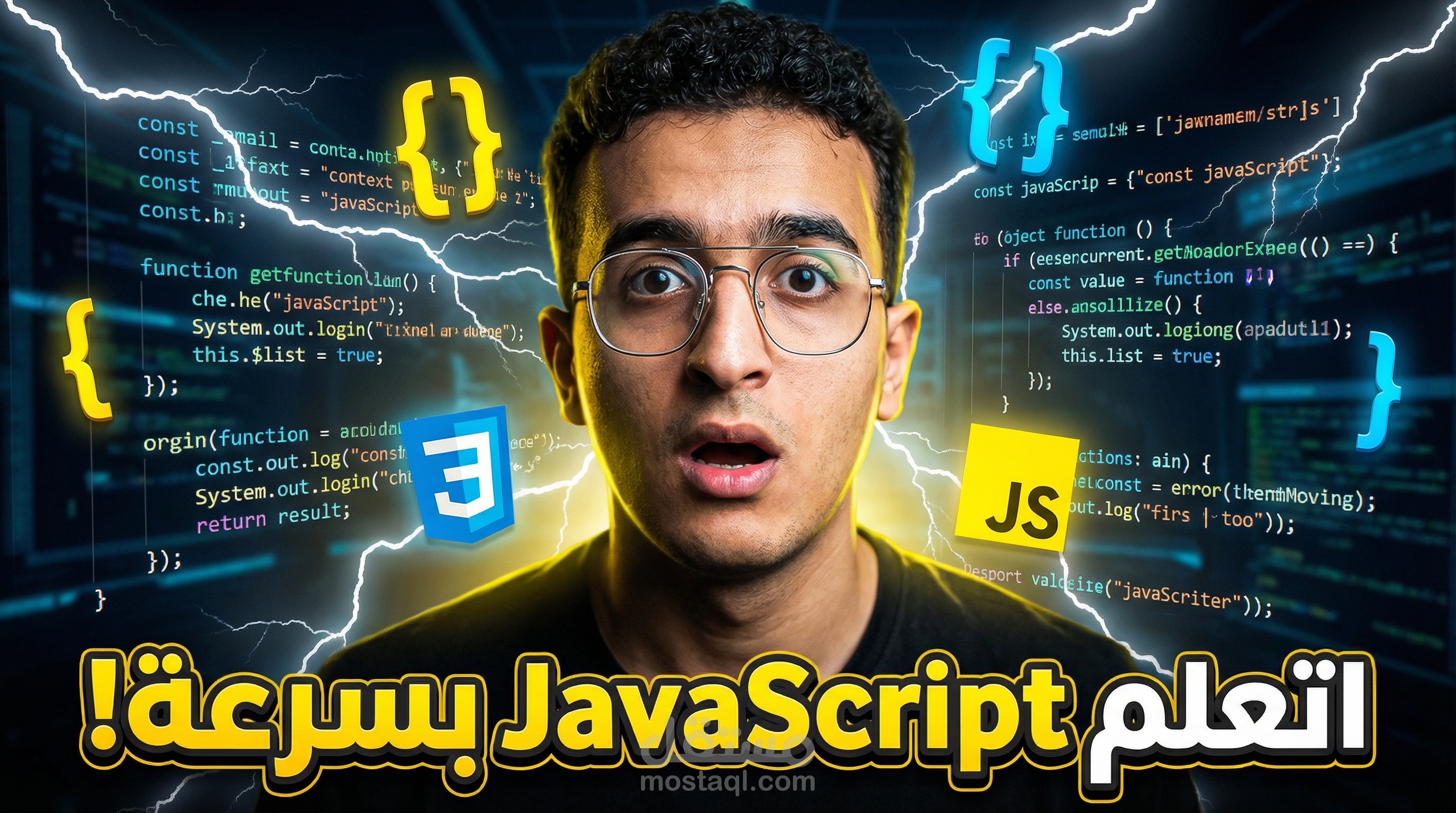 تصميم Thumbnail احترافي لفيديو تعليمي عن تعلم JavaScript