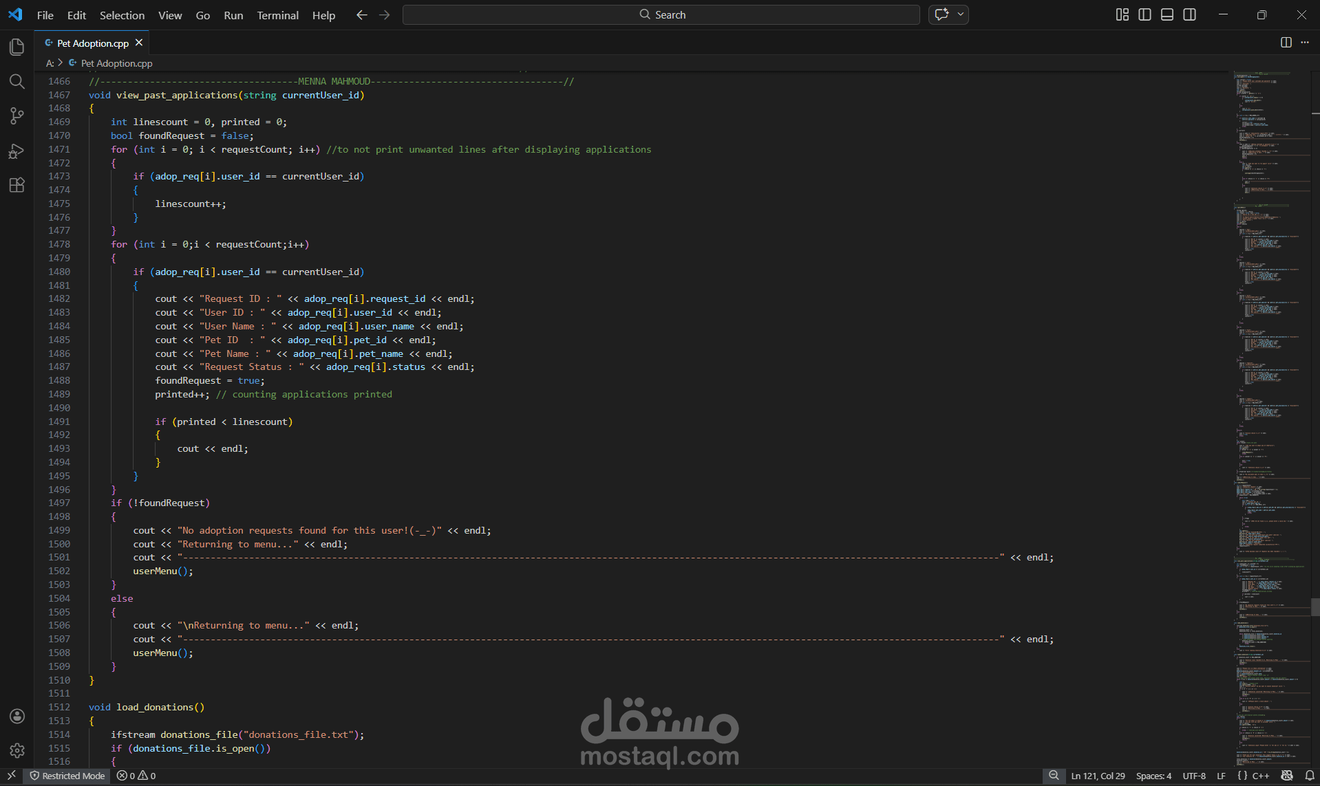 Pet Adoption Management System for a pet shelter using C++ programming language