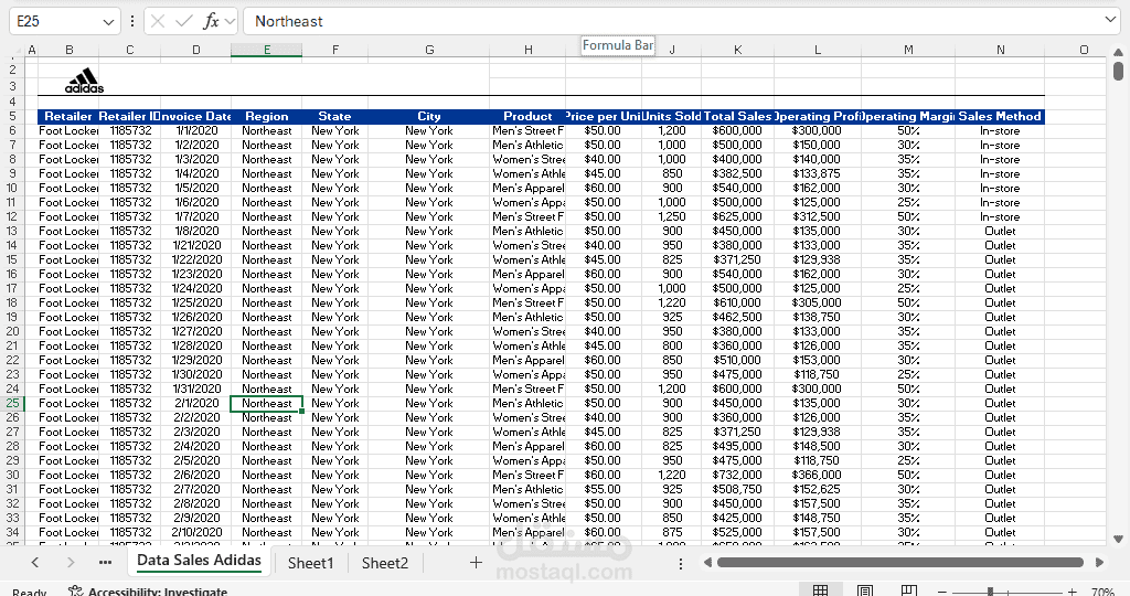 تصميم لوحة قيادة (Dashboard) تفاعلية لتحليل مبيعات ومرتجعات شركة adidas باستخدام Excel