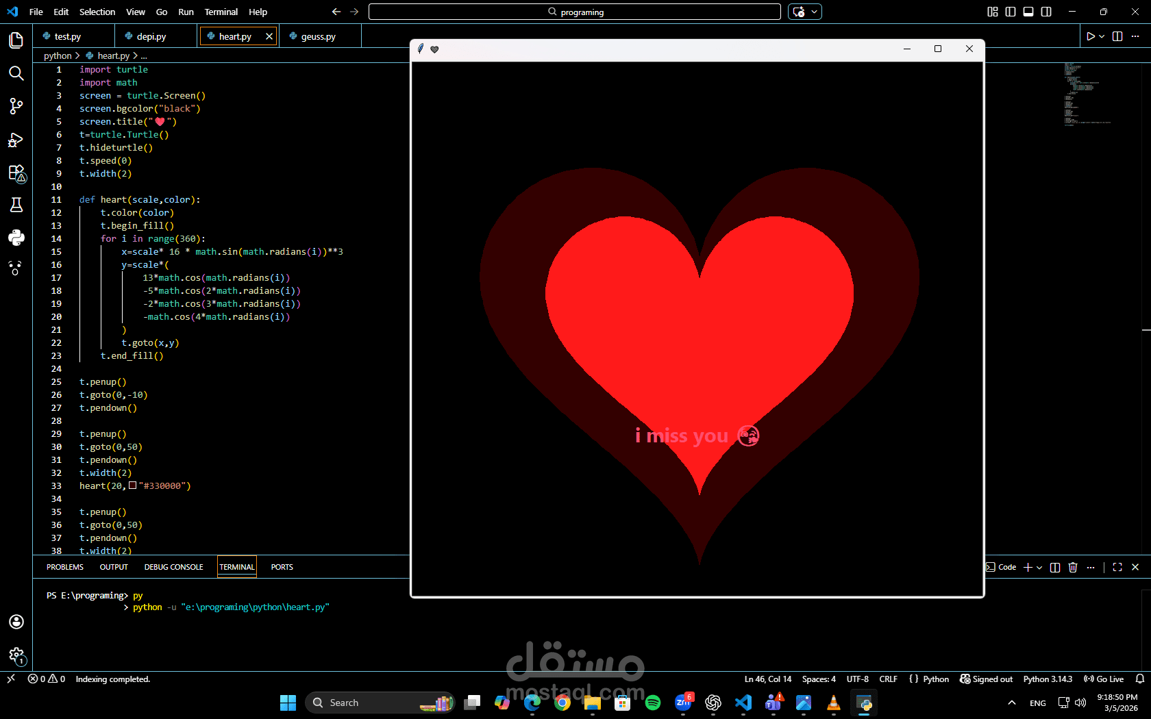Python Heart Shape Drawing using Turtle Graphics
