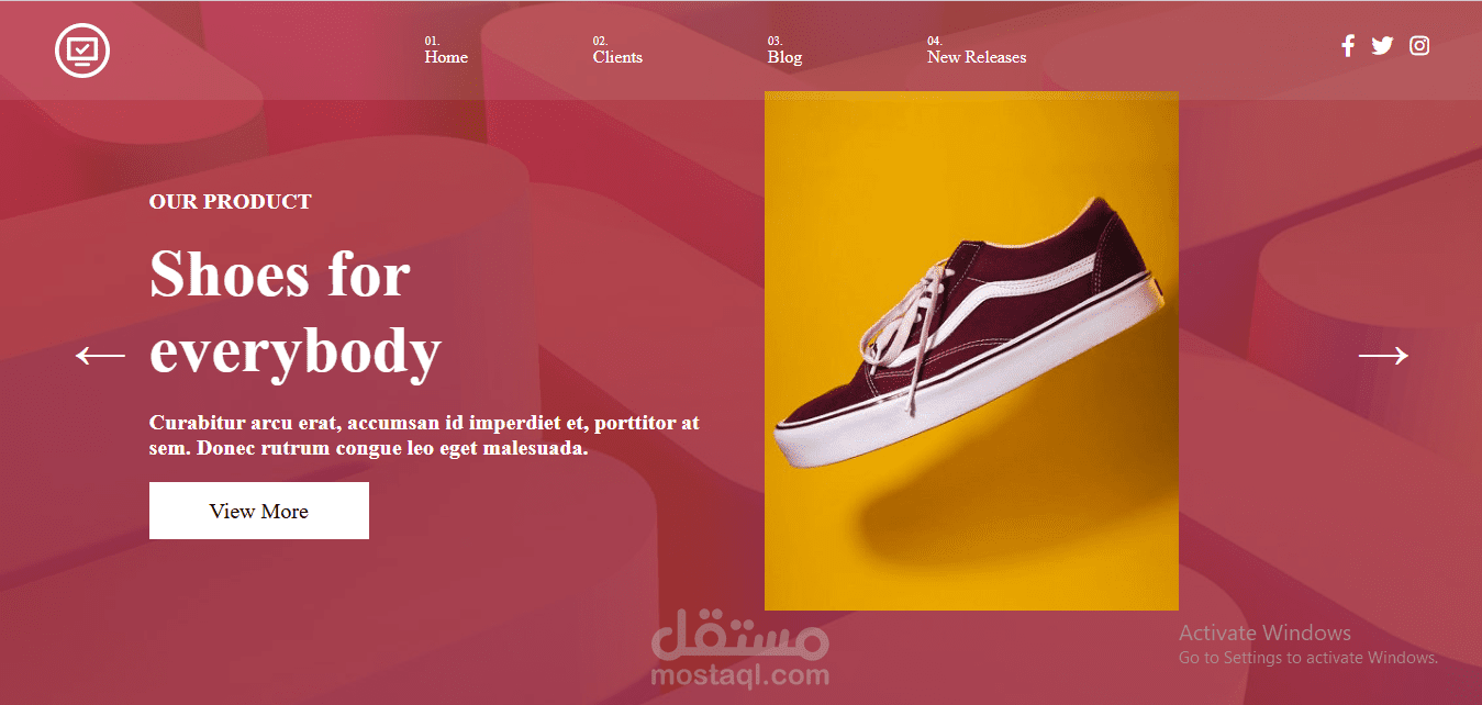 واجهة متجر إلكتروني لبيع الأحذية (Shoes Store UI)