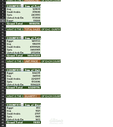 تحليل بيانات المبيعات حسب الدول باستخدام Excel