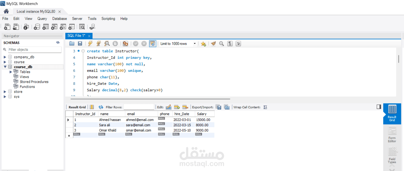 Course Management Database using MySQL