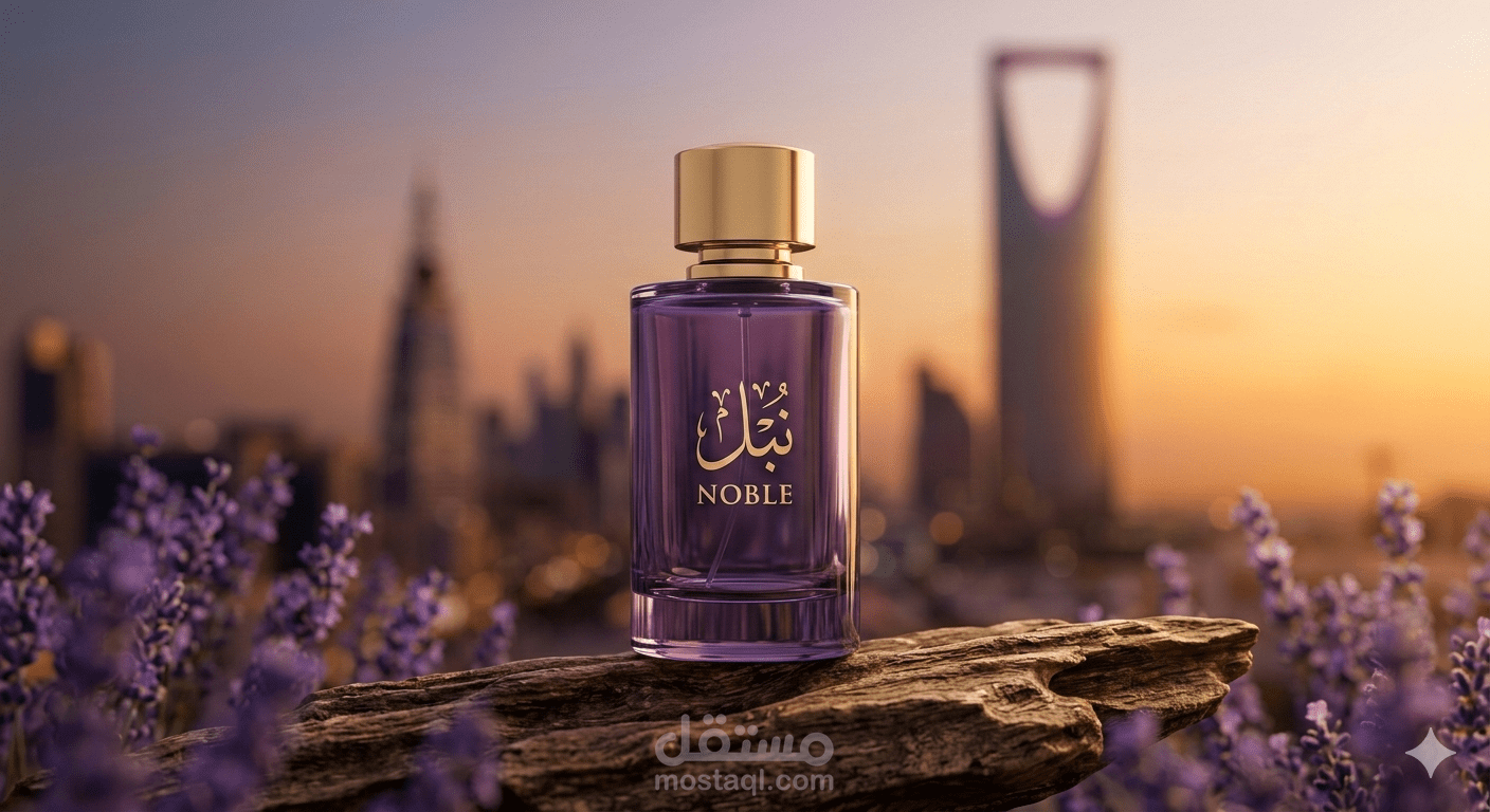 تصميم هوية بصرية وإعلانية لعطر فاخر (نُبل)