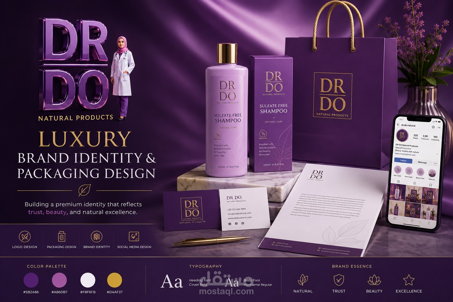 Luxury Beauty Brand Kit | هوية بصرية فاخرة وتصميم تغليف لعلامة تجارية متكاملة