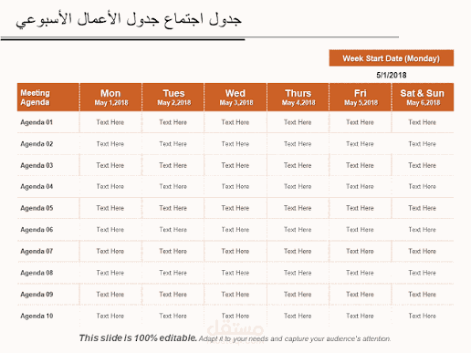 خطة عمل أسبوعية وجدولة اجتماعات