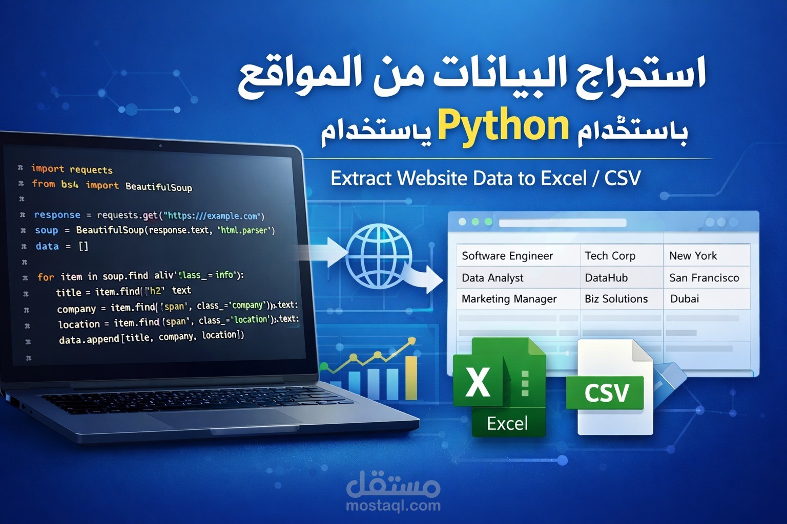 استخراج البيانات من المواقع (Web Scraping) باستخدام Python وتحويلها إلى ملفات منظمة