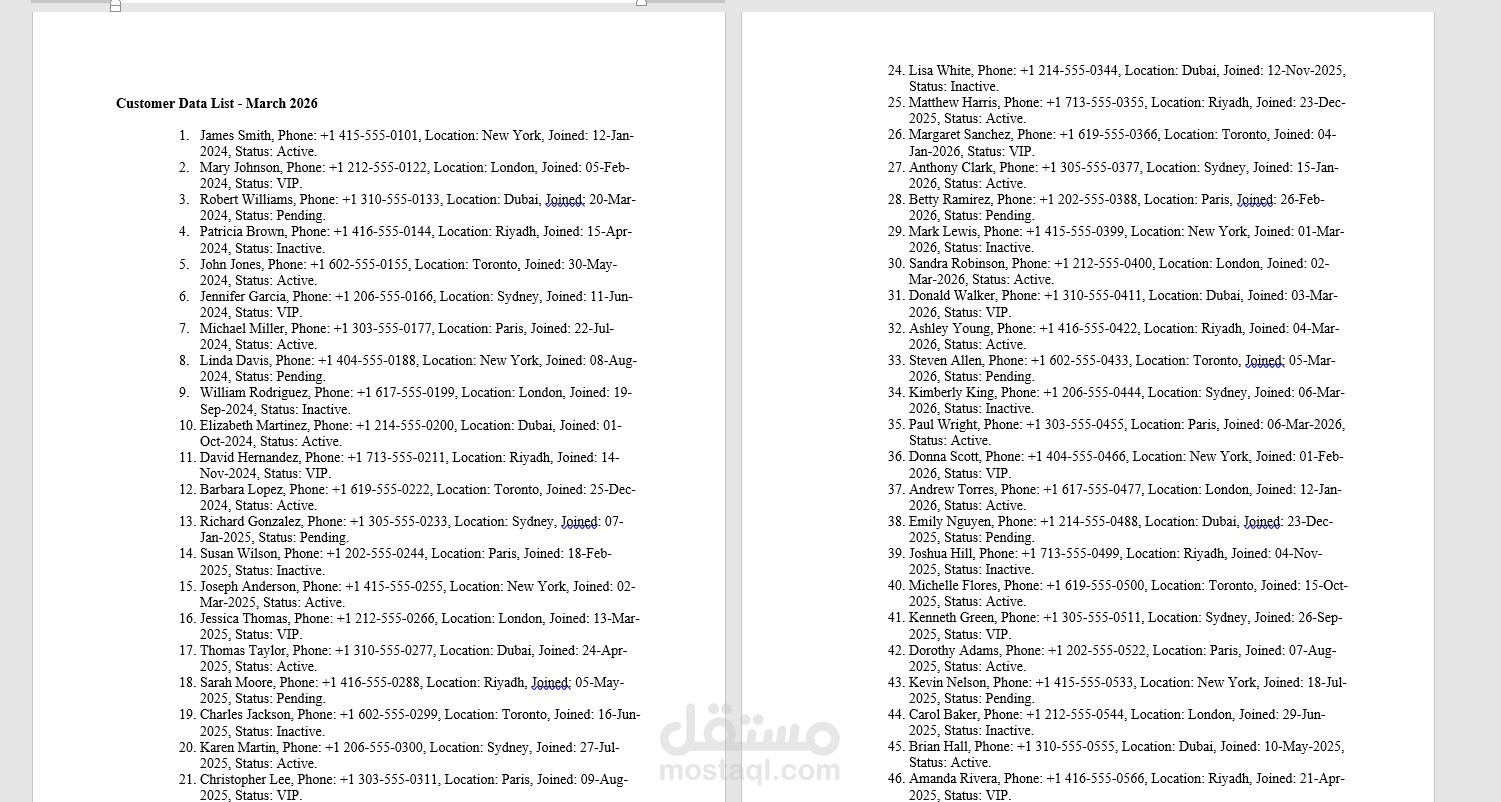 تحويل البيانات من Word إلى جدول منظم في Excel