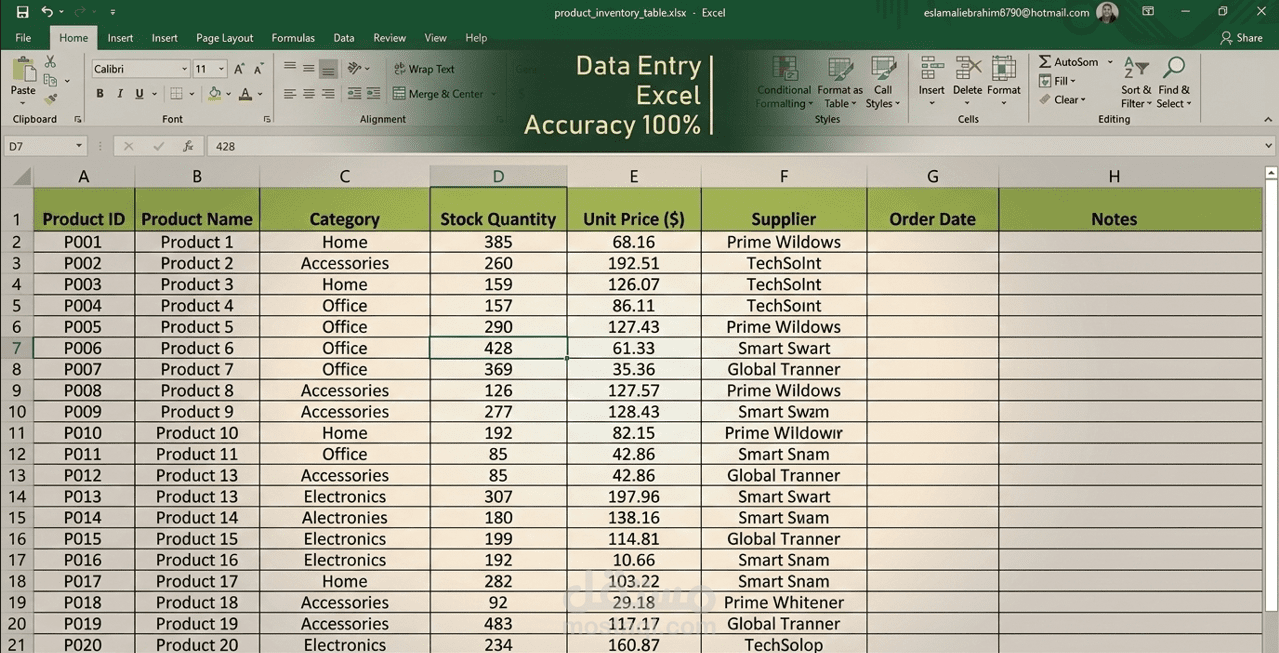 إدخال وتنظيم البيانات في Excel بدقة وسرعة | Data Entry