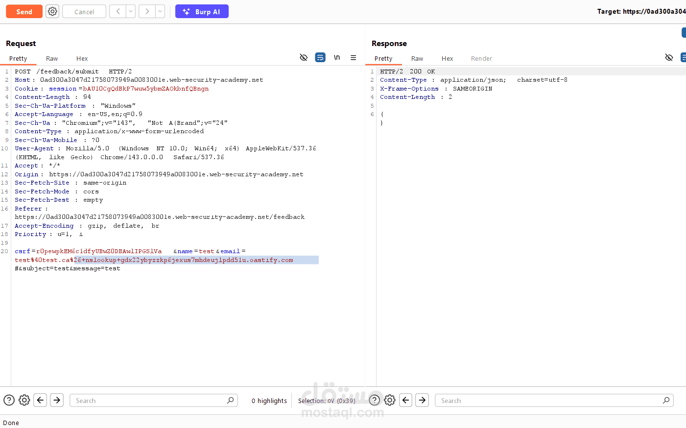 Blind OS command injection with out-of-band data exfiltration
