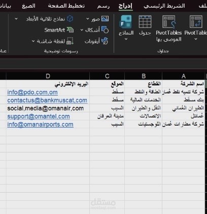 جدول الشركات (Excel)