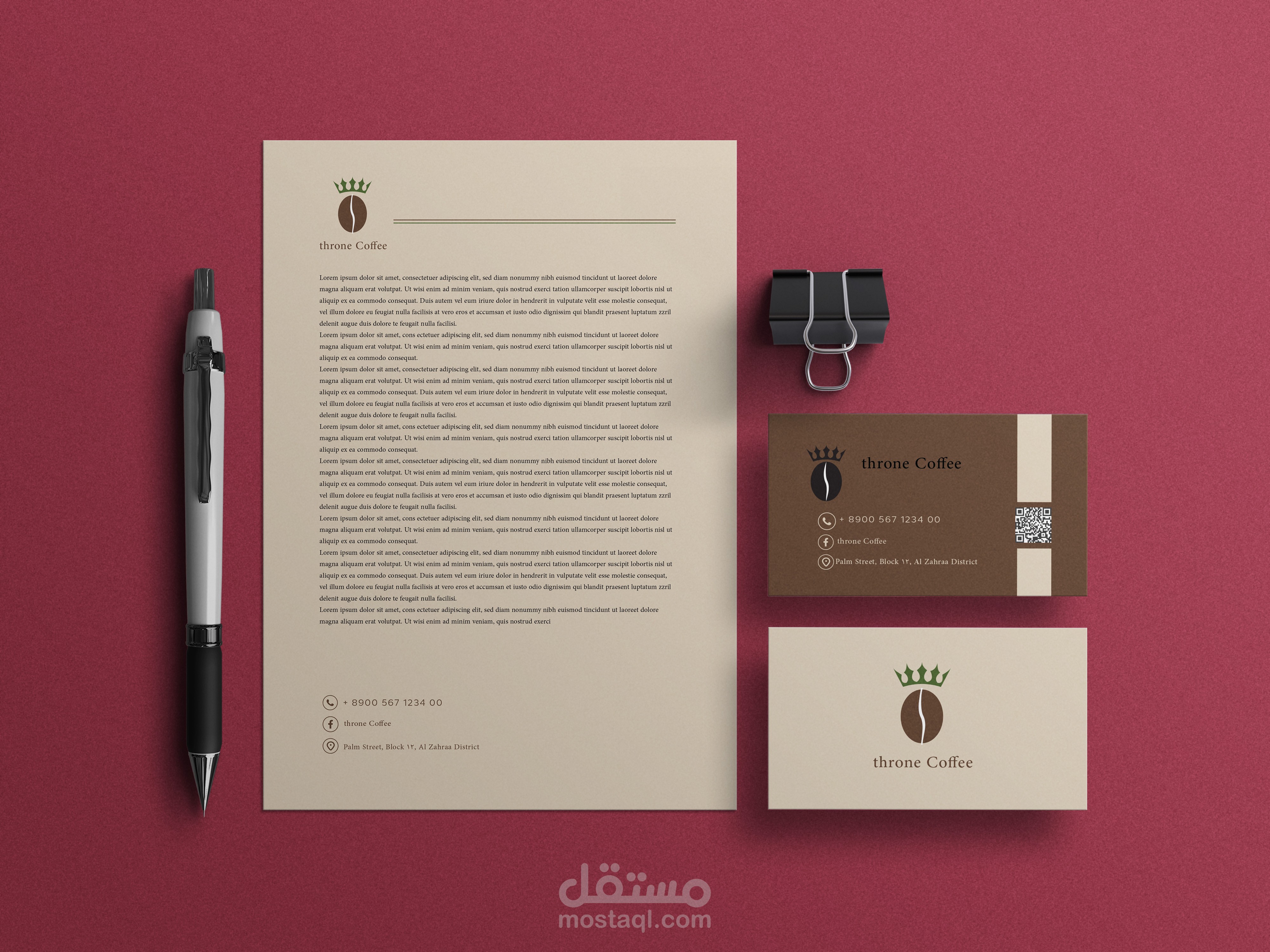 مشروع هوية بصرية كاملة لمقهى 'Throne Coffee'