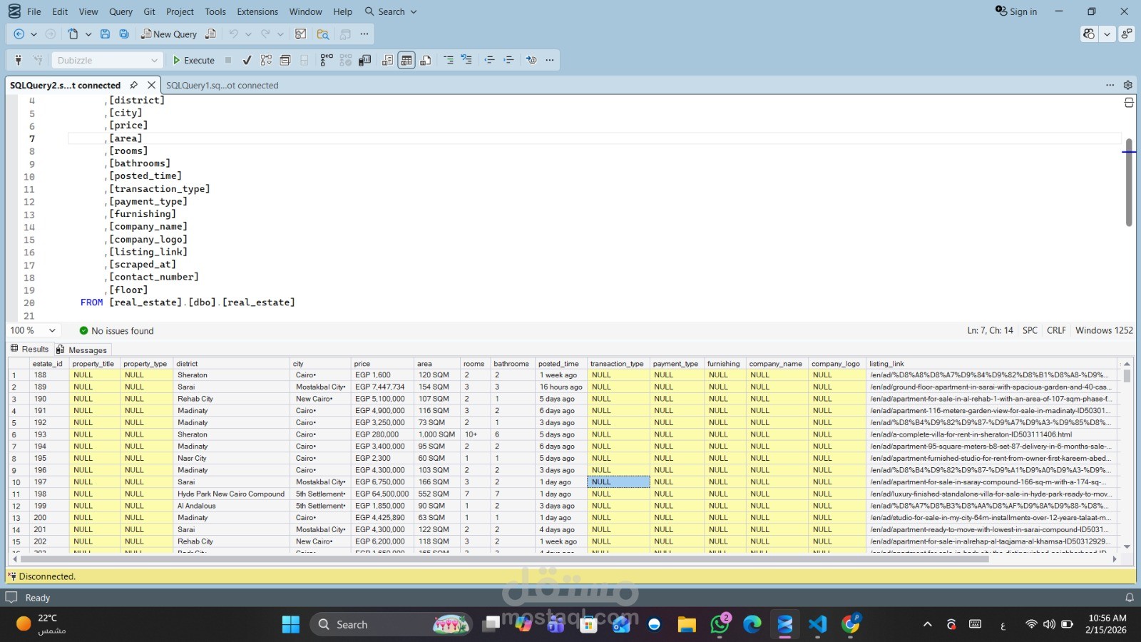 استخراج بيانات عقارية (Web Scraping) من موقع دوبيزل مصر وتنسيقها