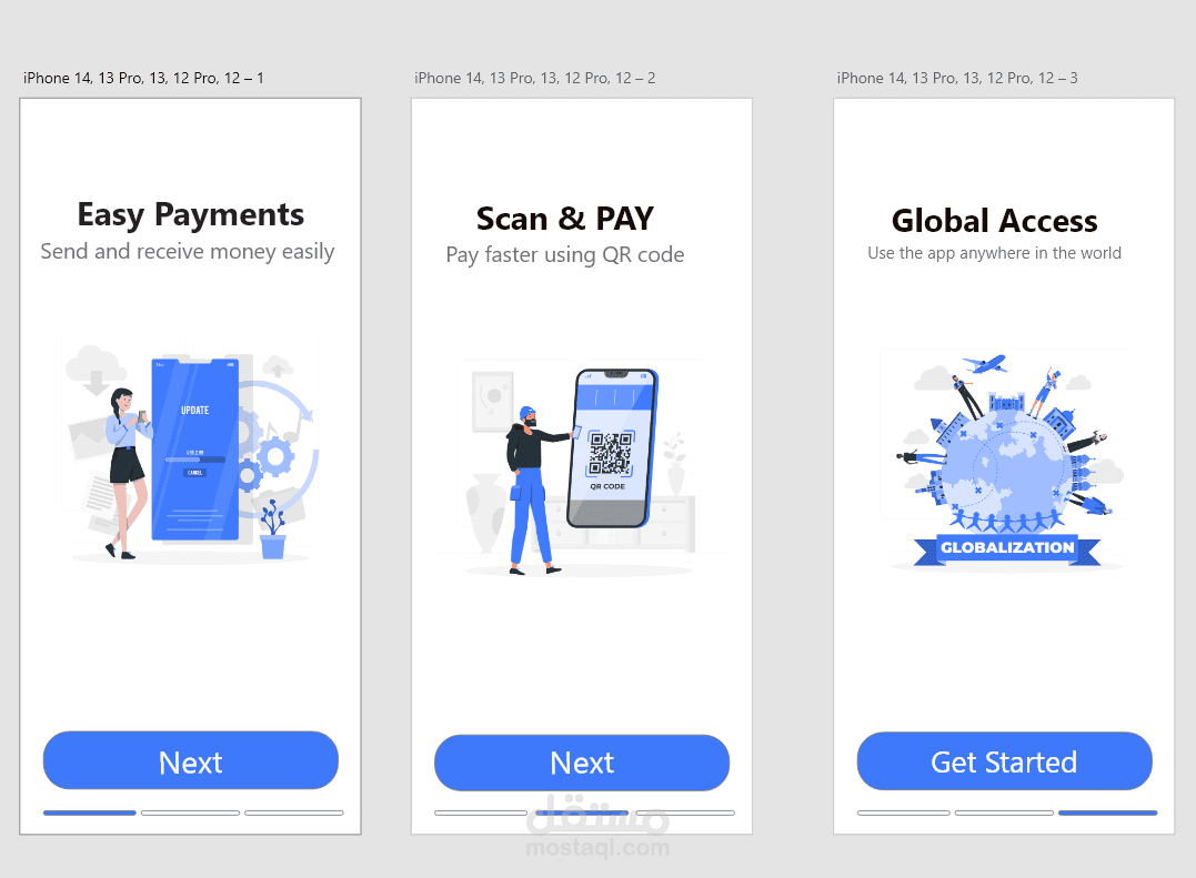 Mobile App UI Designقمت بتصميم ثلاث شاشات لتطبيق موبايل باستخدام Adobe XD مع التركيز على البساطة وسهولة الاستخدام.