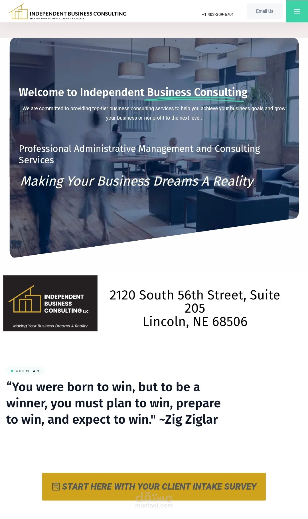 صفحة هبوط (Landing Page) احترافية لشركة استشارات وتخطيط استراتيجي