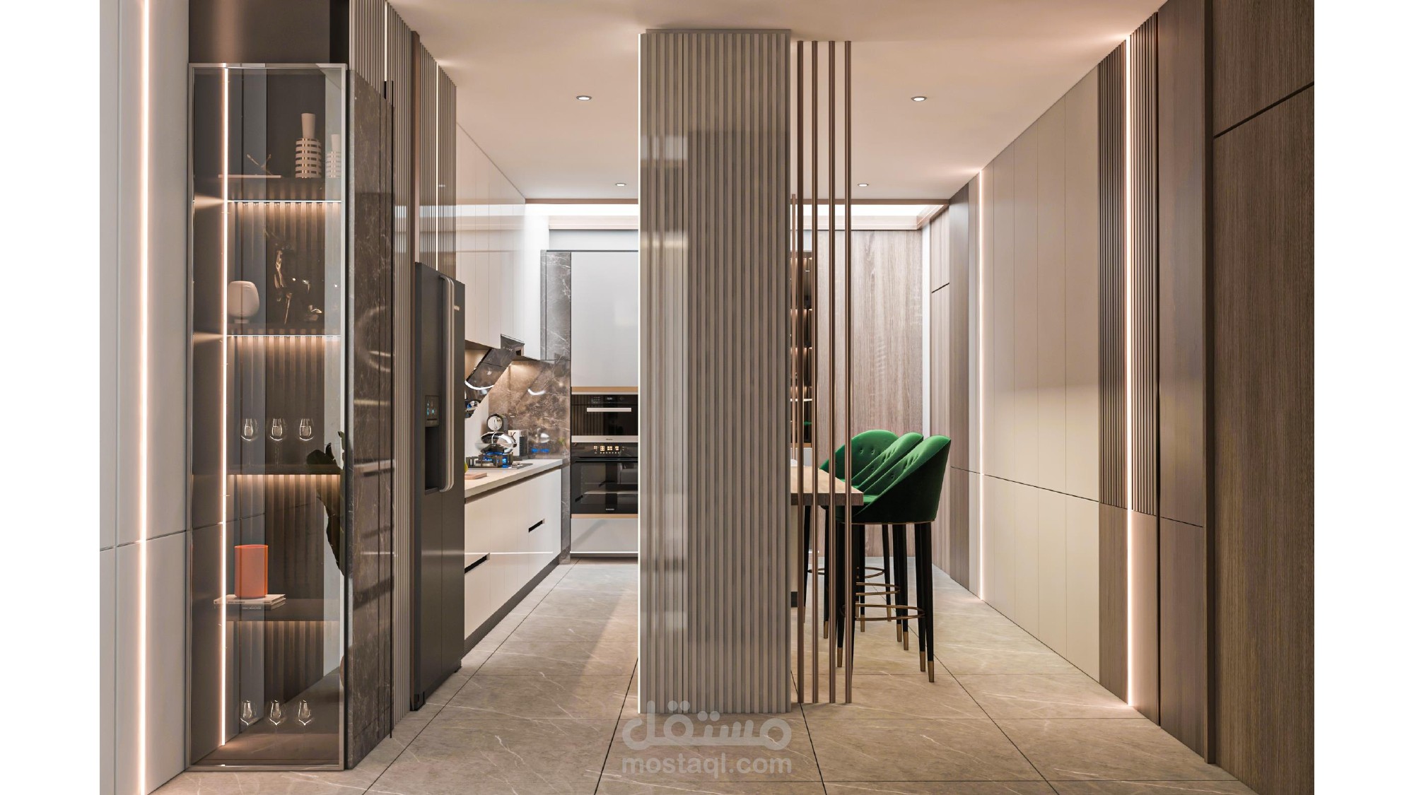 تصميم فيلا مودرن – الطابق الأرضي (3D)