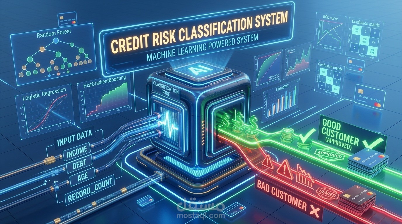 تحليل بيانات وتقييم المخاطر الائتمانية للعملاء باستخدام تعلم الآلة (Credit Risk Prediction)