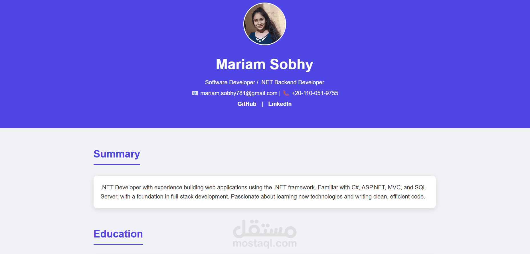 موقع Portfolio شخصي بـ HTML و CSS
