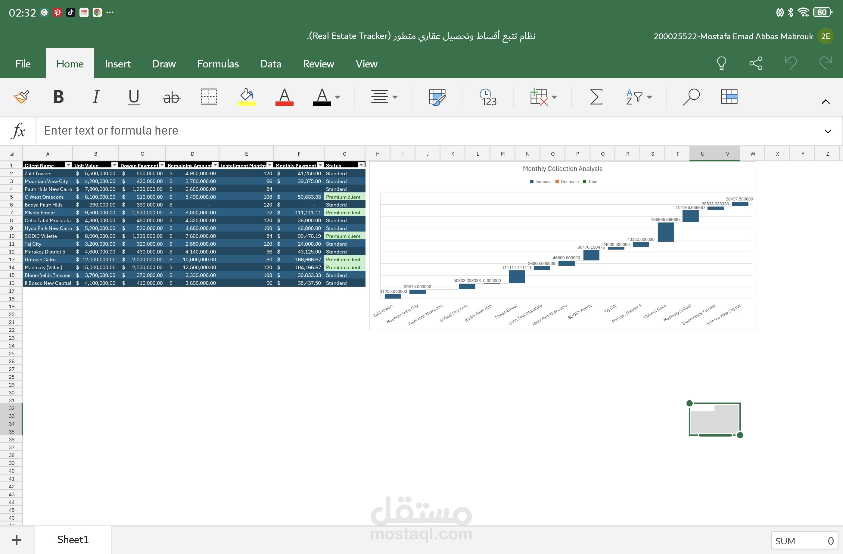 نظام متطور لتتبع وتحصيل الأقساط العقارية (Real Estate Tracking System)