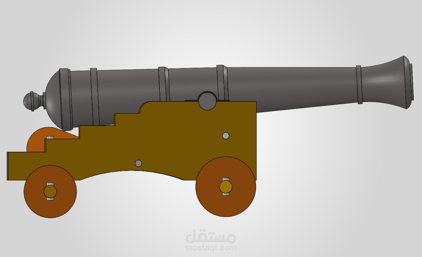 تصميم ميكانيكي ثلاثي الأبعاد لمدفع كلاسيكي متكامل باستخدام (SolidWorks)