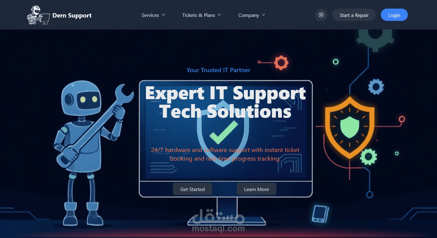 موقع احترافي لشركة دعم فني وحلول تقنية