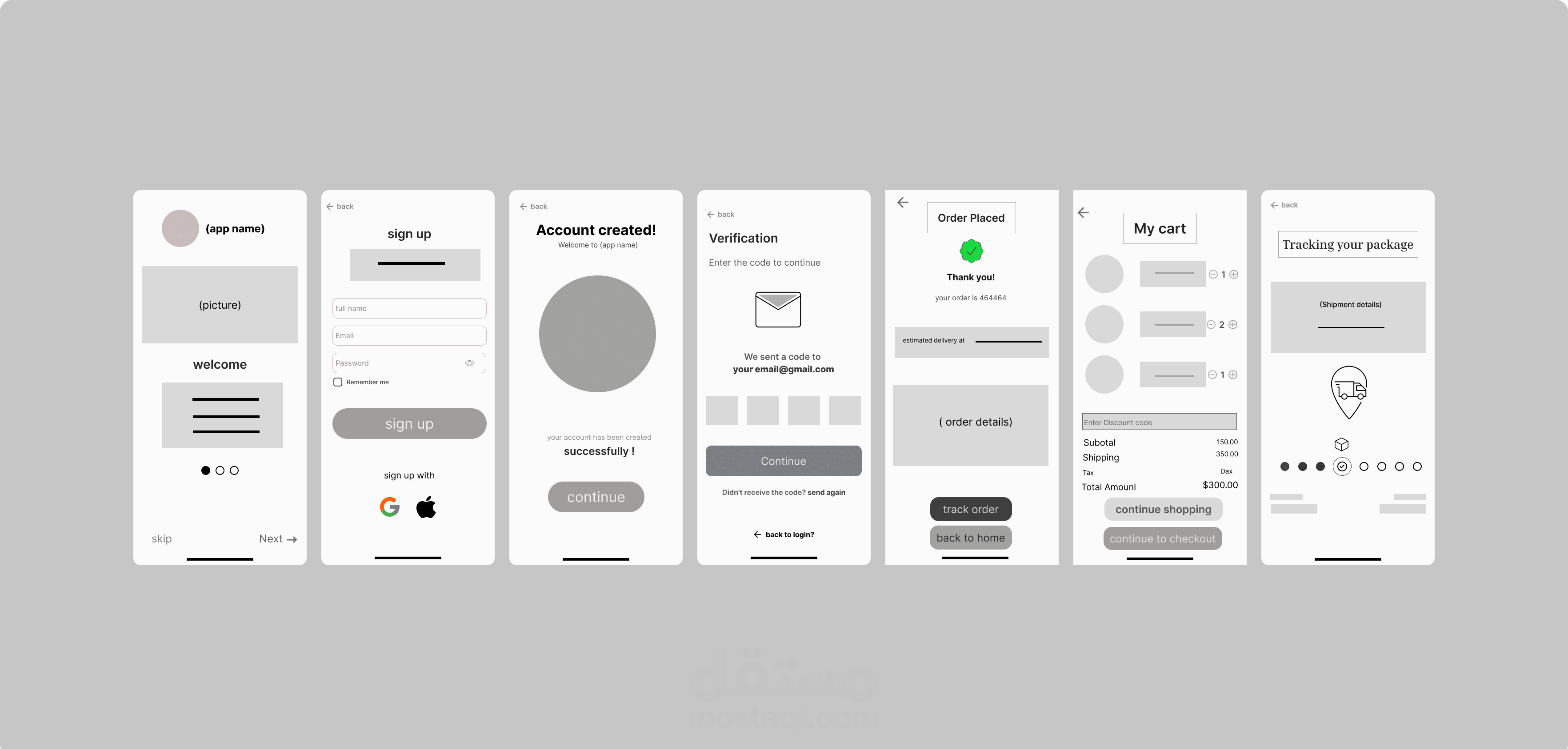 عمل Wireframe لتطبيق الموبايل لتوضيح هيكل الشاشات