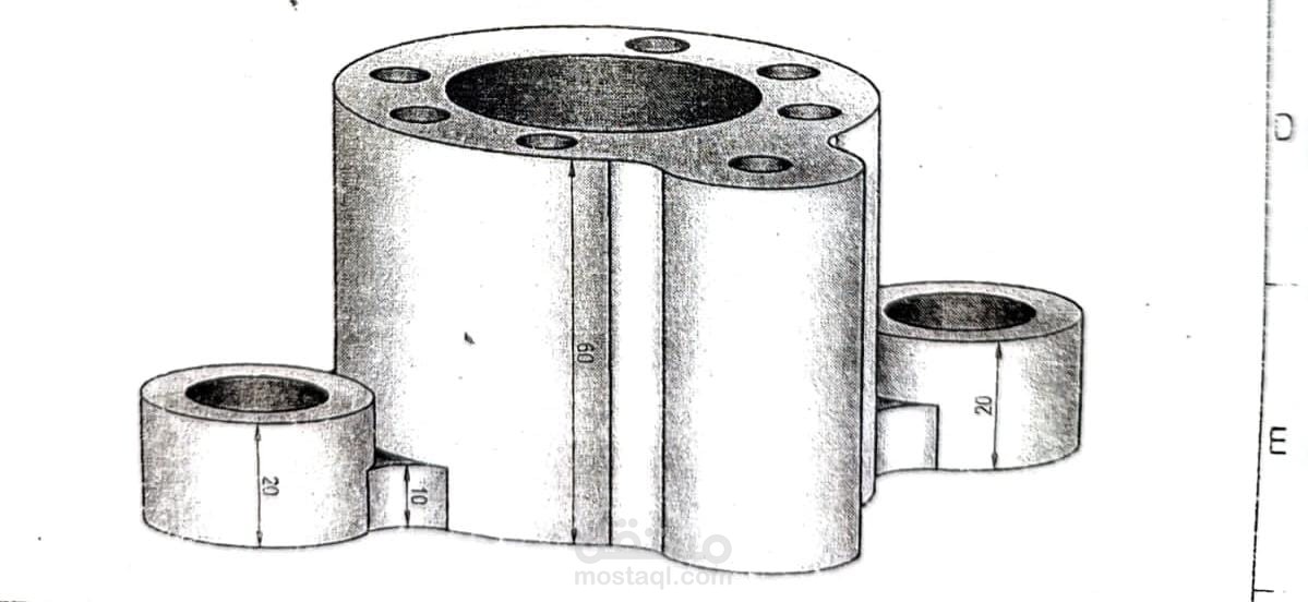 رسم هندسي احترافي لقطعة ميكانيكية (دعامة أسطوانية)
