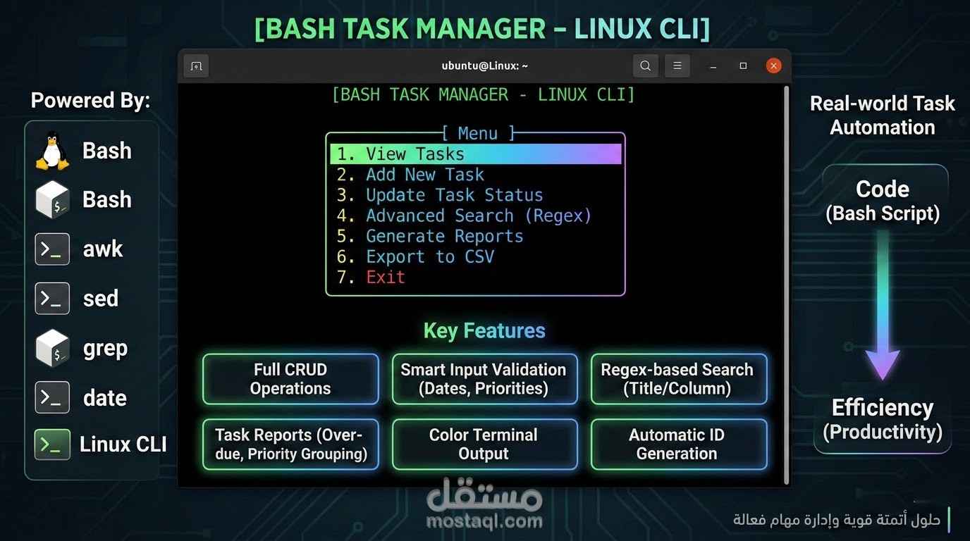 بناء نظام إدارة مهام تفاعلي باستخدام Bash وأدوات Linux