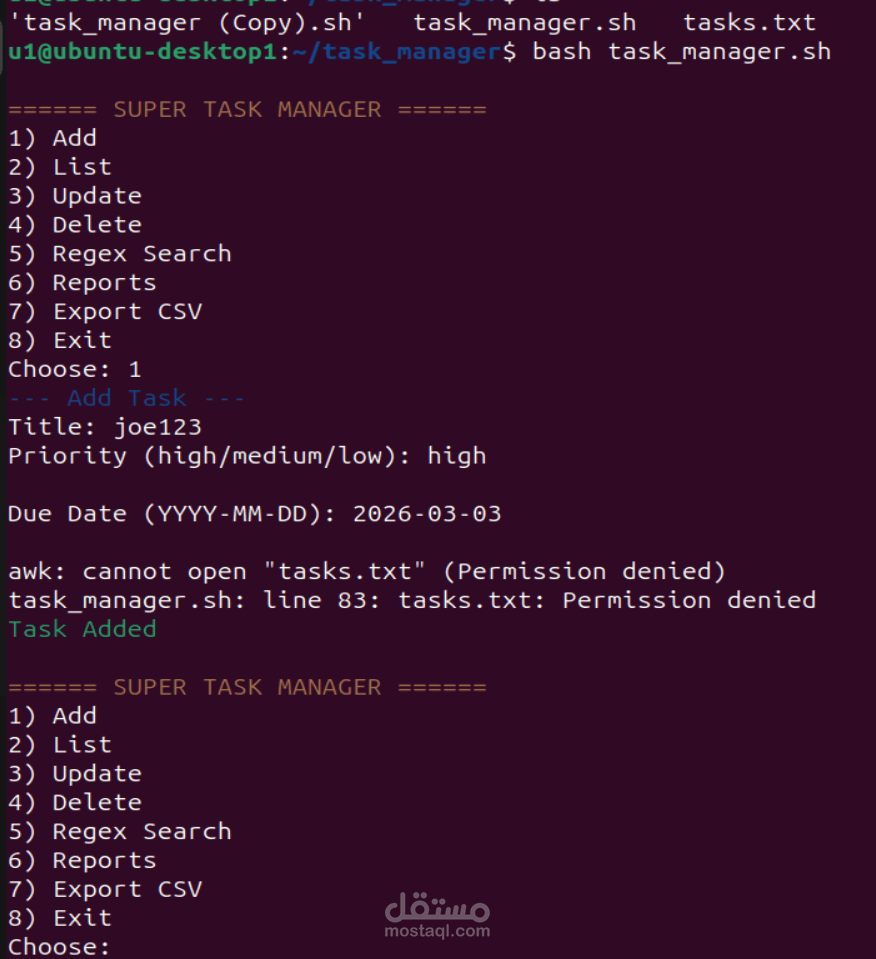 task manager using linux bash scripting language