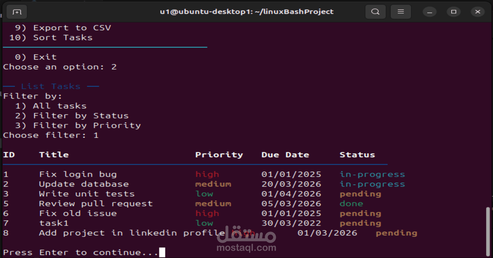 Task Manager using Linux and Bash