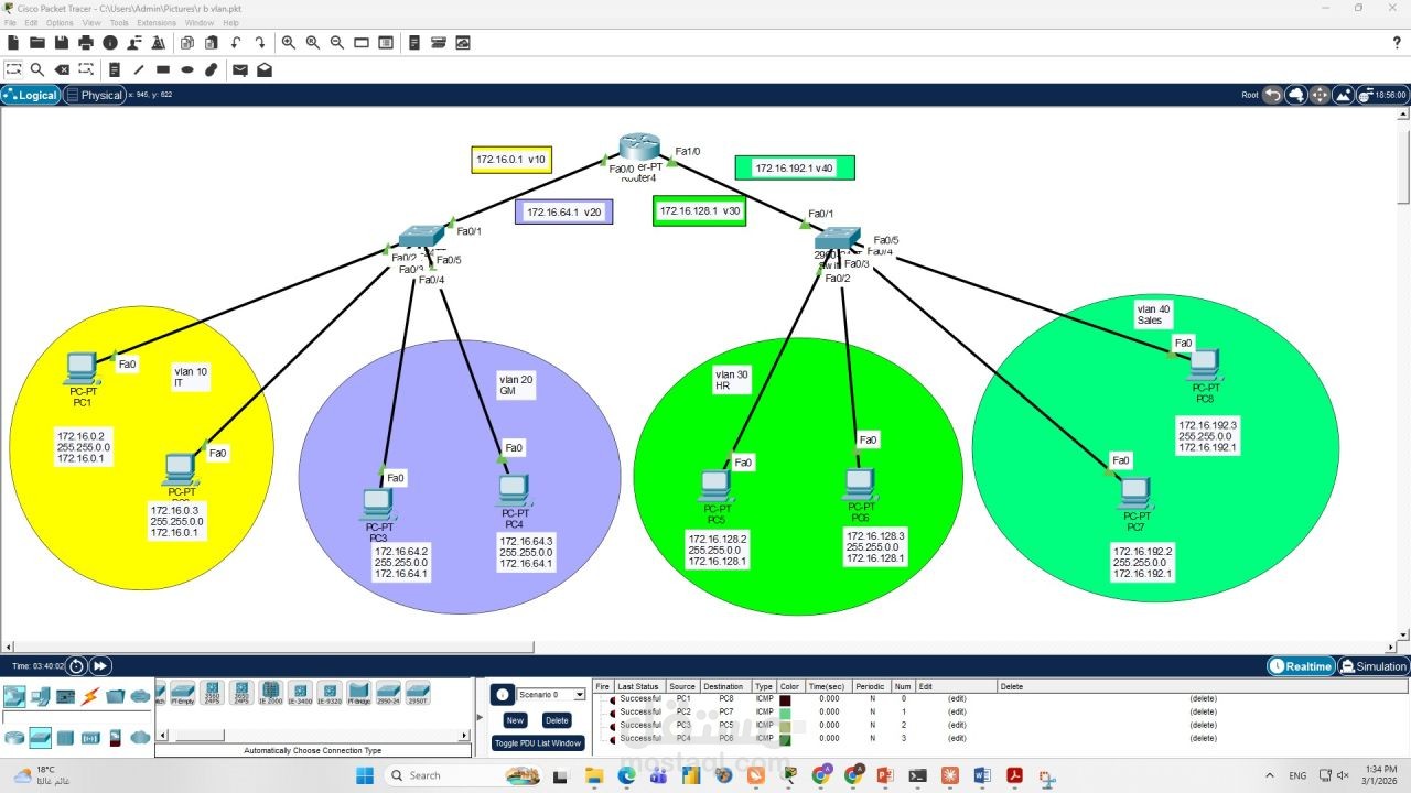 Routing Between VLANs Using Router-on-a-Stick (Cisco Packet Tracer)