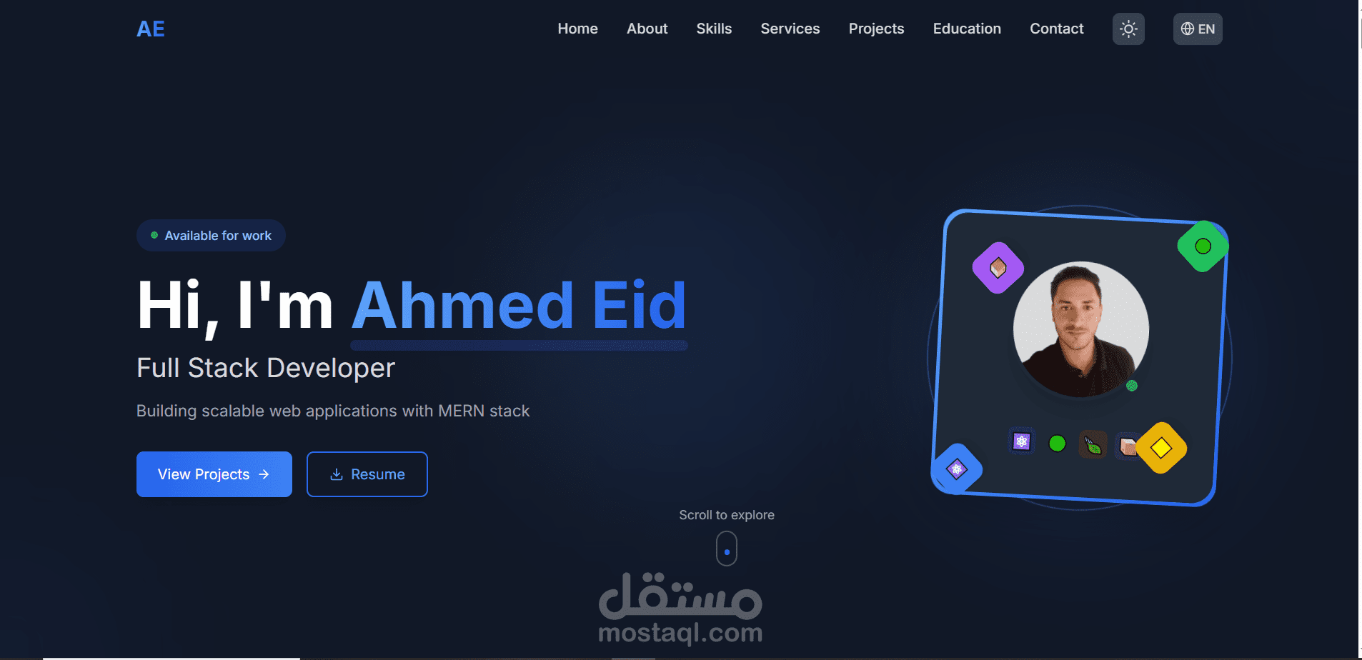 موقع بورتفوليو احترافي لعرض الأعمال والخبرات (Personal Portfolio Website)