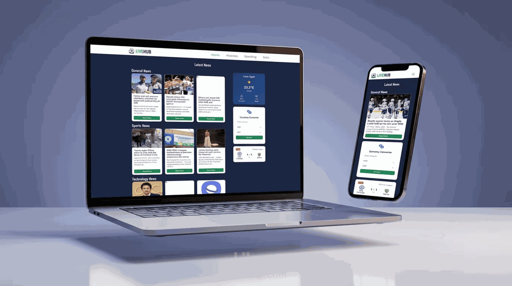 موقع إخباري رياضي تفاعلي لعرض الأخبار والمباريات