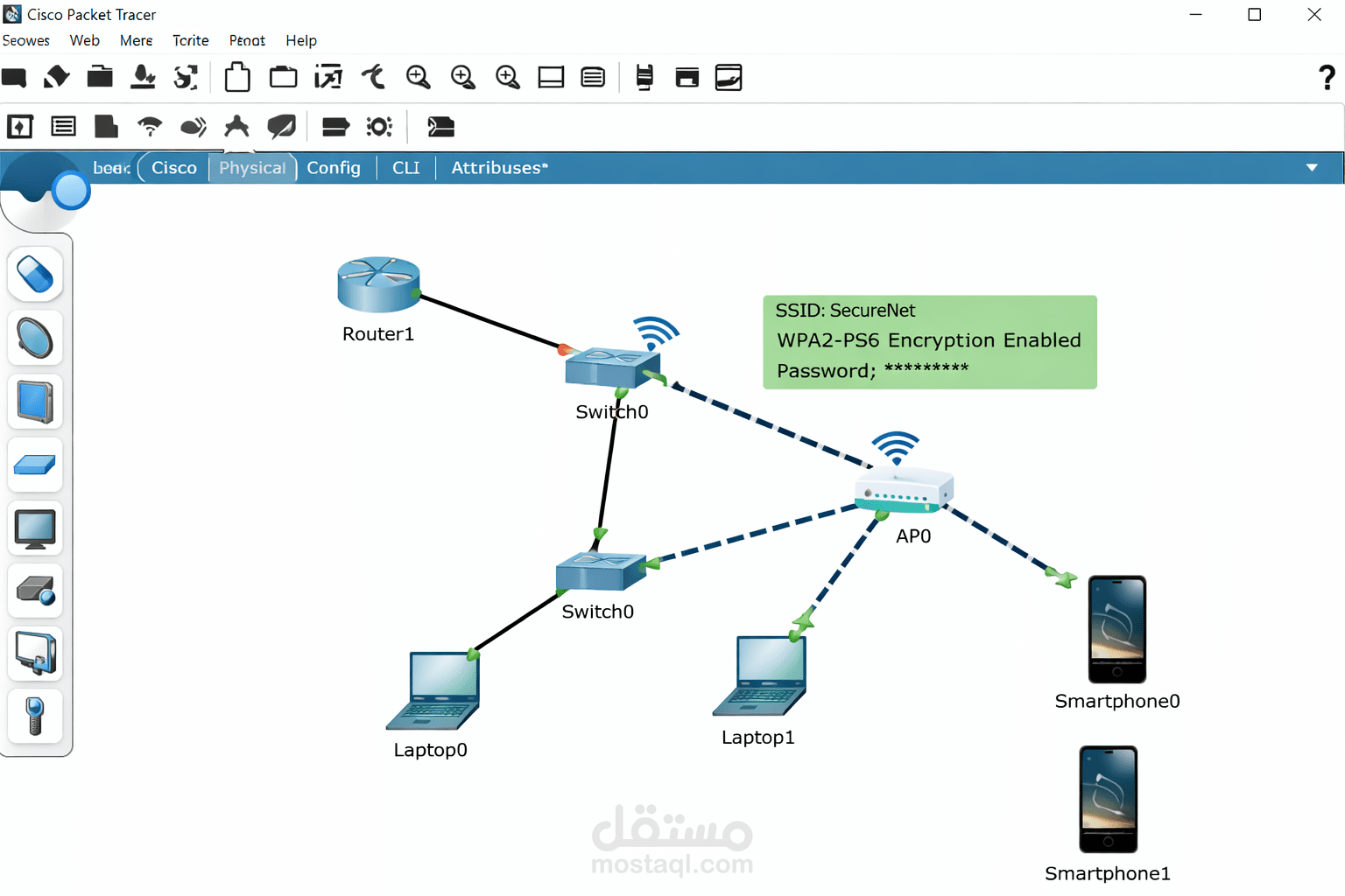إعداد شبكة لاسلكية مؤمنة (Secure Wireless Network) لشركة صغيرة باستخدام Cisco Packet Tracer