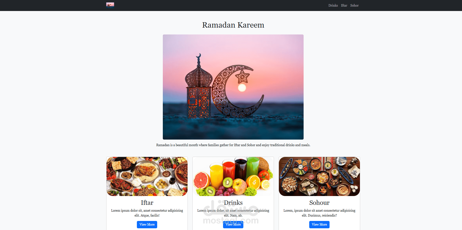 تصميم صفحة ويب عن فطار وسحور رمضان باستخدام Bootstrap