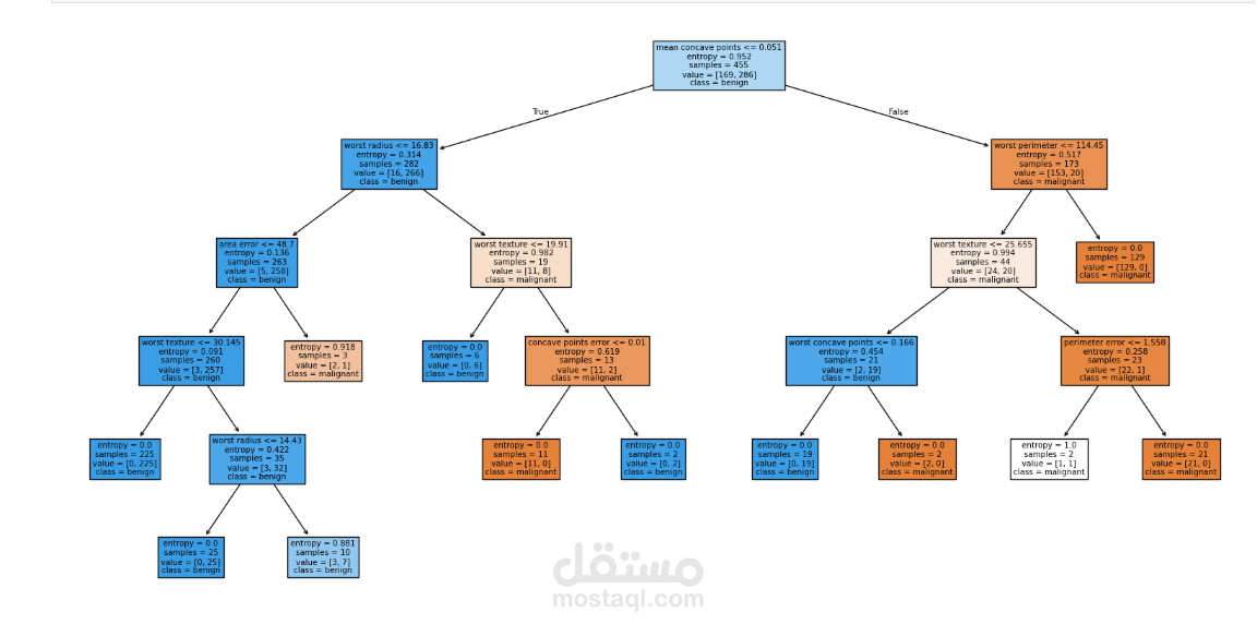 بناء نموذج تعلم آلة (Machine Learning) للتصنيف باستخدام شجرة القرار.
