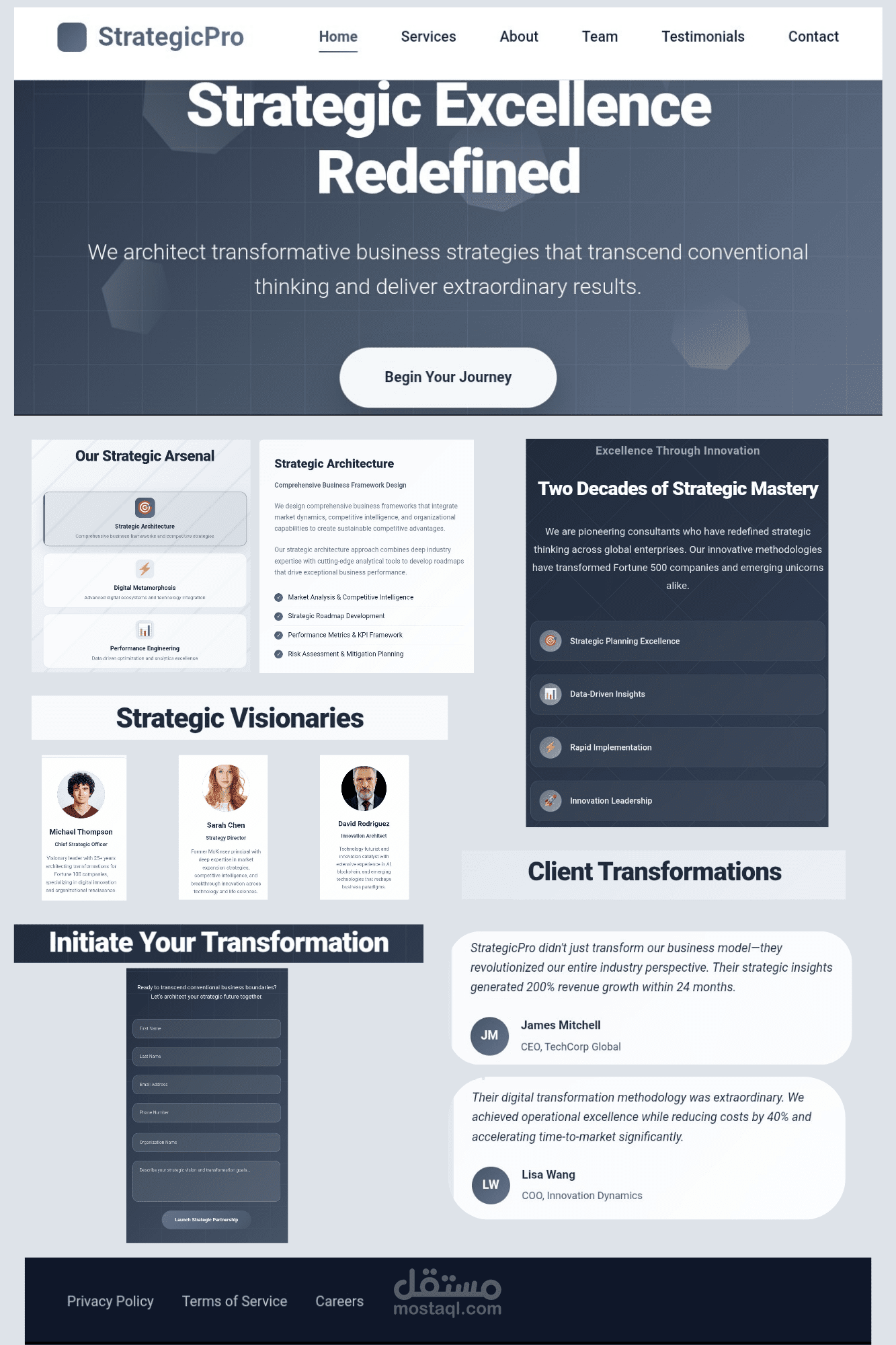 شركة استشارات وحلول استراتيجية: تصميم واجهة مستخدم (UI) احترافية لموقع StrategicPro