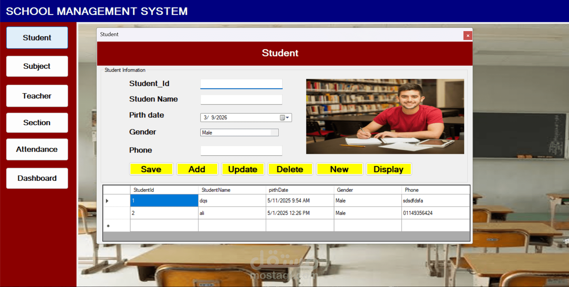 School Management System – Desktop Application (C# Windows Forms)