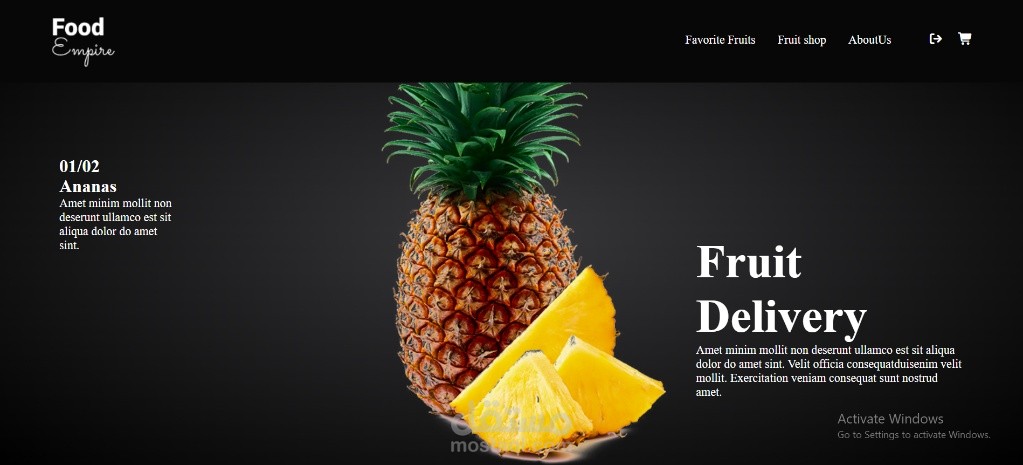 تطوير واجهة متجر إلكتروني لبيع الفواكه (Food Empire) - Dark UI