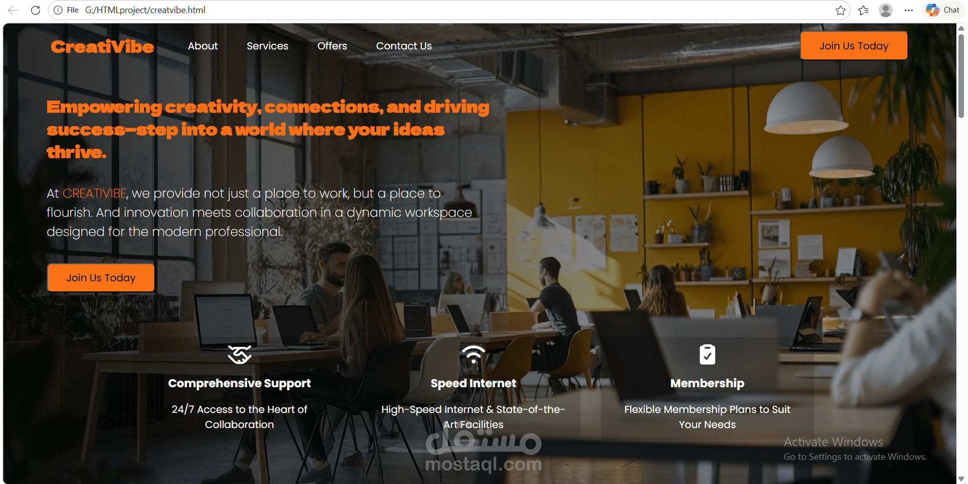 CreatiVibe: Modern Coworking Space Landing Page (UI/UX Design)